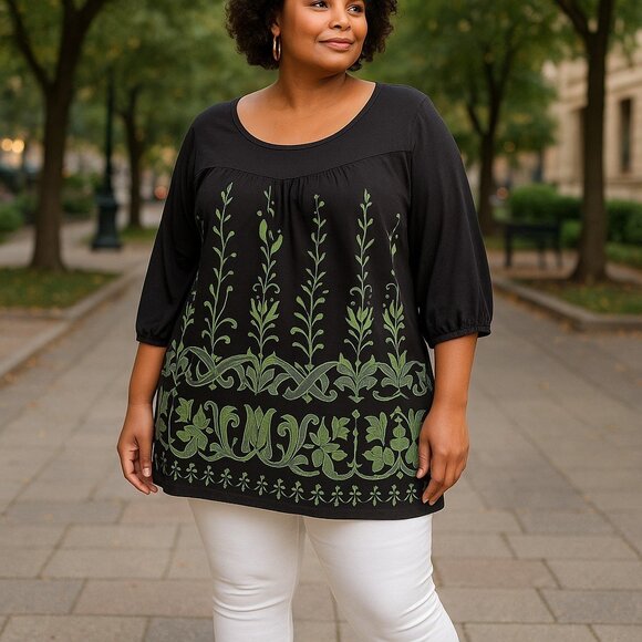 STYLE & CO Peasant Top 2x Tunic Knit Shirt Plus 2X Sleeves 3/4 Sleeve - Picture 1 of 16